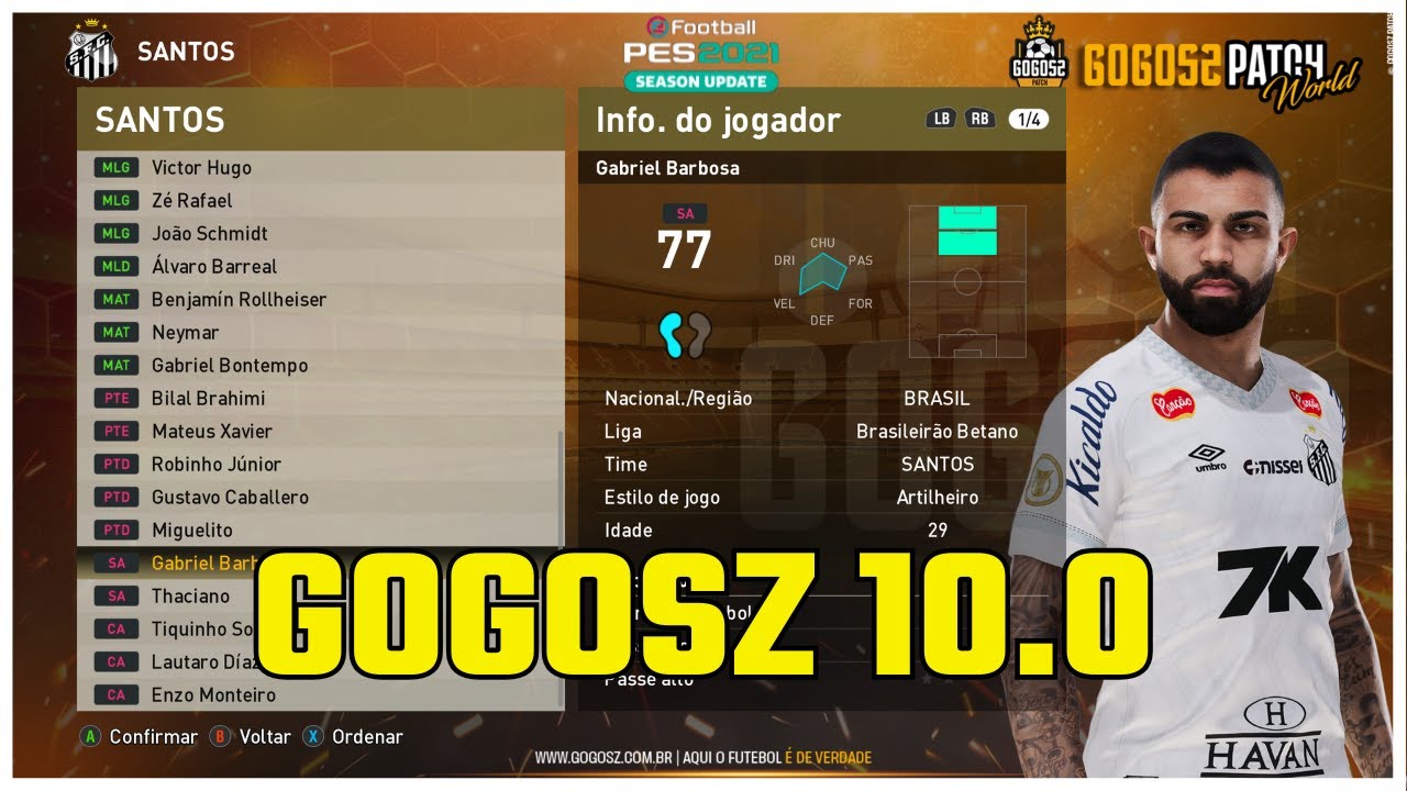 PES 2021 [GOGOSZ PATCH 10.0] FACES E OVERALL DE TODOS OS JOGADORES DO SANTOS - GOGOSZ 2026