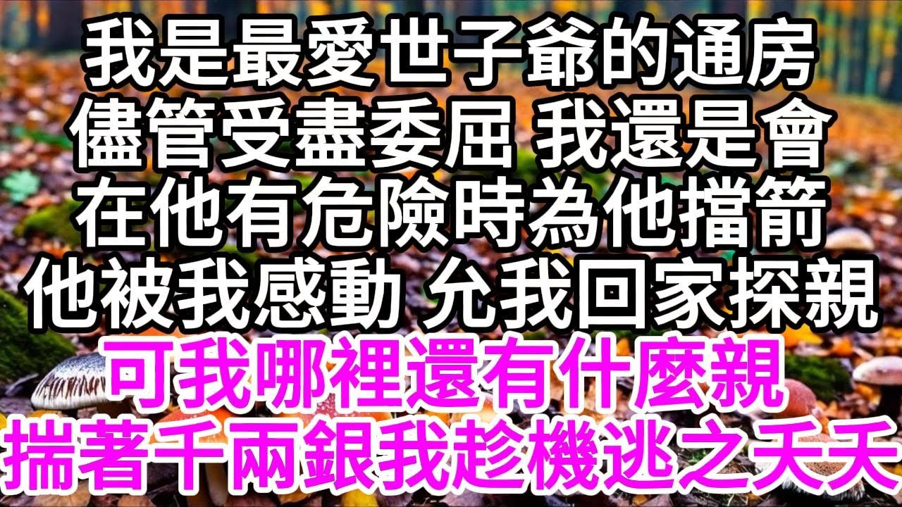 我是最愛世子爺的通房，儘管受盡委屈，我還是會在他有危險時，為他擋箭，他被我感動，允我回家探親，可我哪裡還有什麼親，揣著千兩銀，我趁機逃之夭夭 【美好人生】
