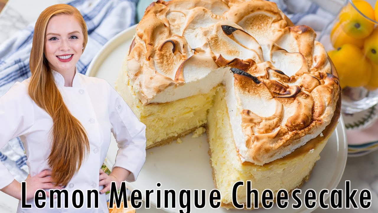 The BEST Triple Lemon Meringue Cheesecake Recipe!! With Lemon Cookie Crust & Lemon Curd!!