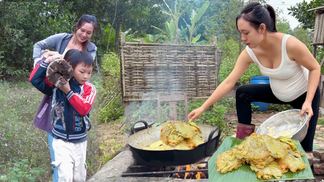 Country life. Harvesting potatoes happily, cooking delicious cakes for good children.