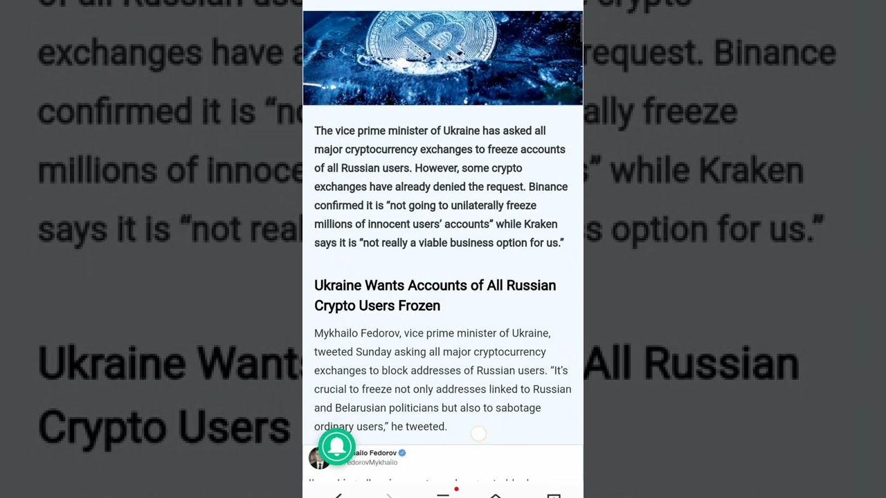 Ukraine Asks Crypto Exchanges to Freeze Accounts of All Russian Users &mdash; Major Exchanges Deny Request