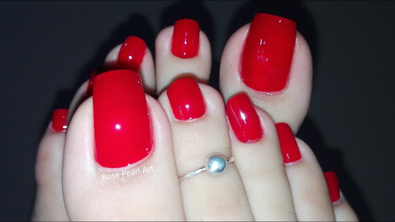 Painting my Natural Long Toe Nails Red- Paint Your Toe Nails Perfectly at Home | Rose Pearl
