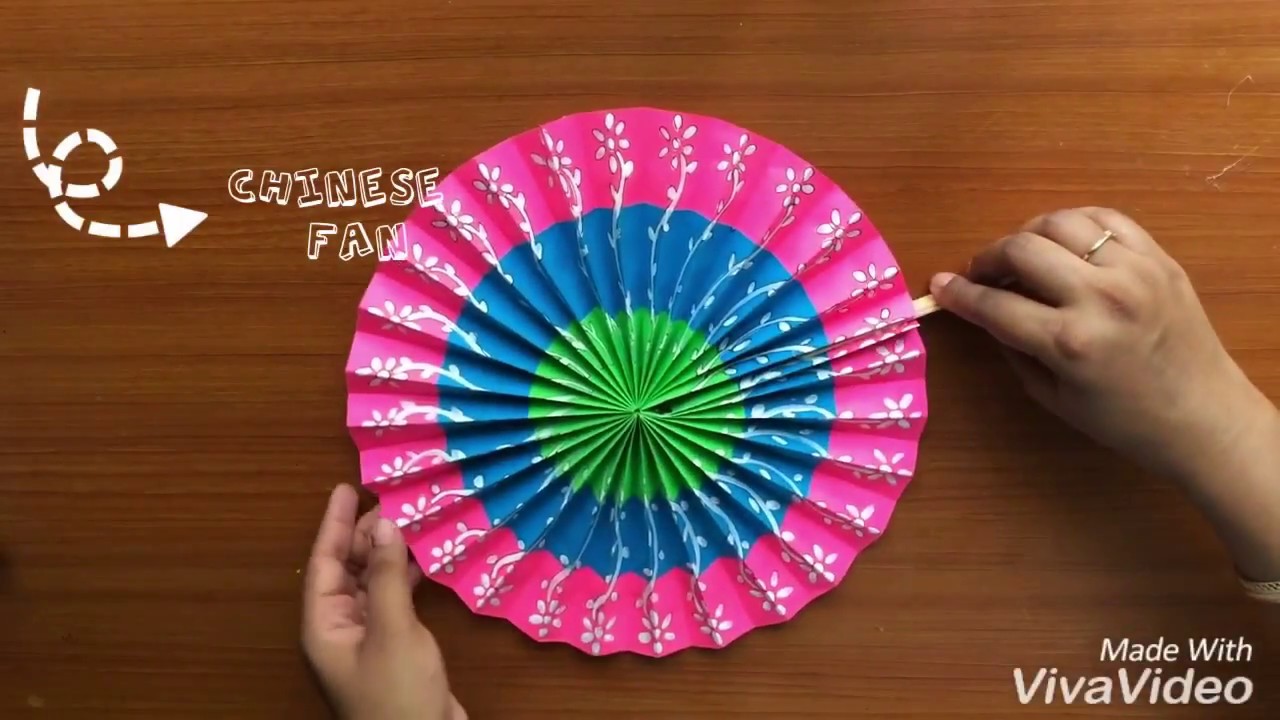 How to make Chinese fan using craft papers & ice cream stick / best of waste DIY  idea