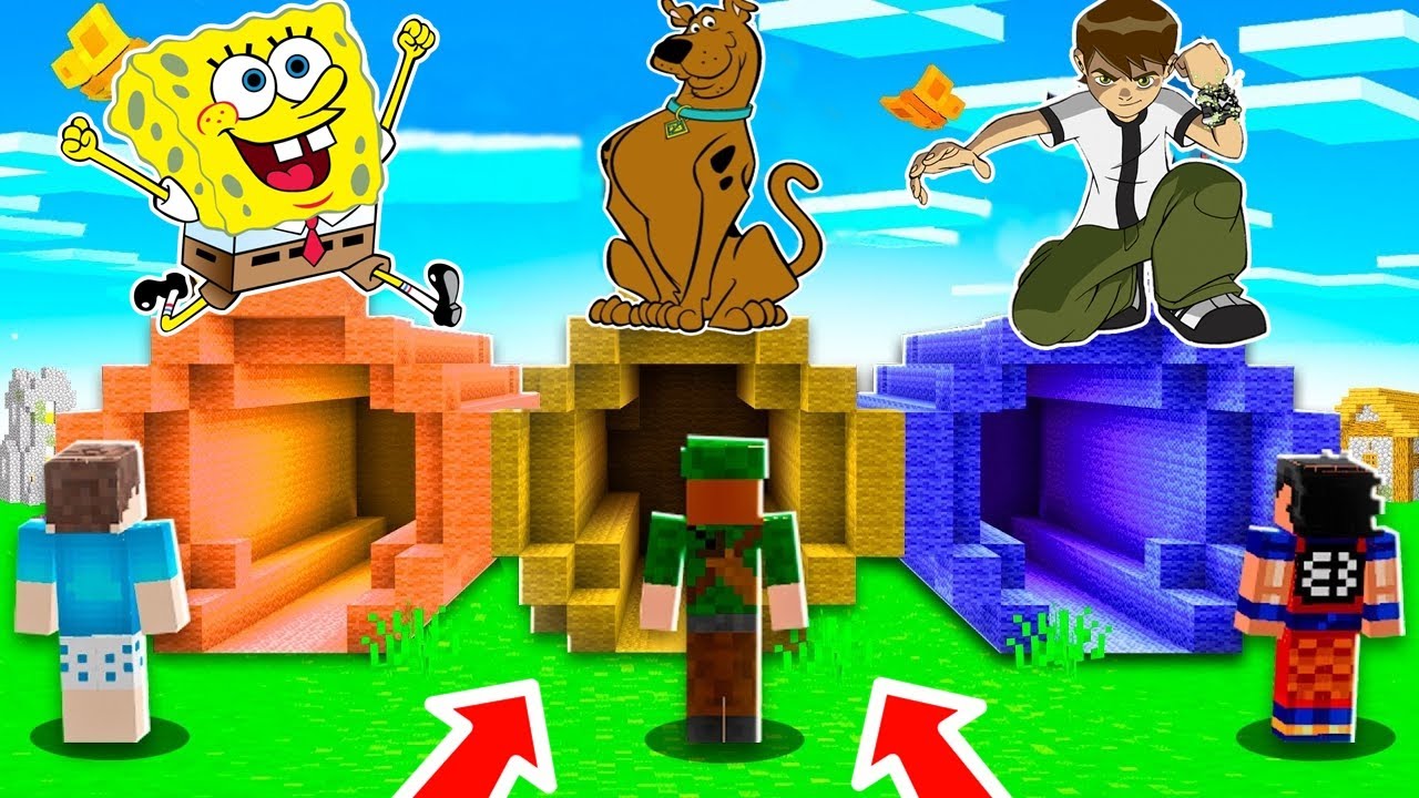 НЕ ВЫБИРАЙ НЕПРАВИЛЬНЫЙ МУЛЬТЯШНЫЙ ТОННЕЛЬ В MINECRAFT!! (Bob Esponja, Scooby Doo, Ben 10)