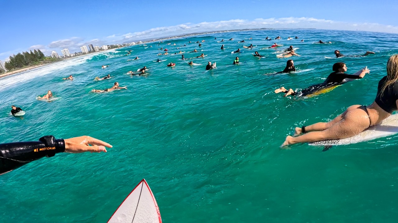 Серфинг на самой многолюдной волне Австралии! (Вид от первого лица, Snapper Rocks)