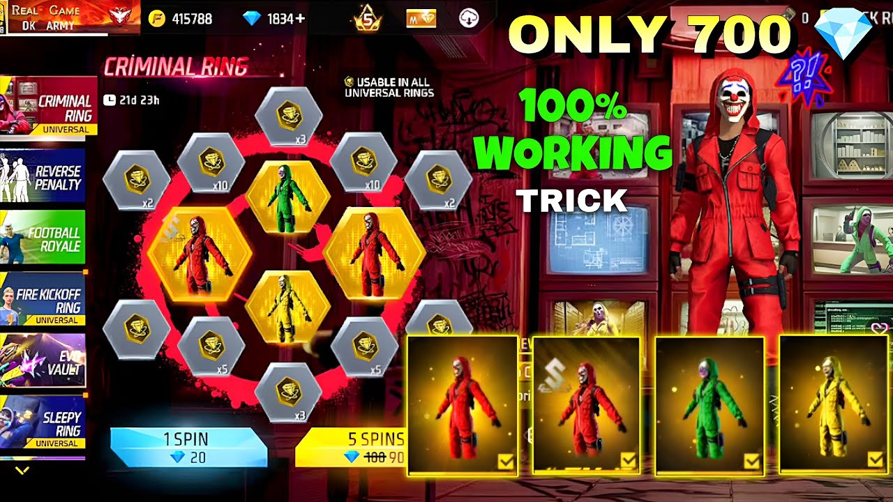 Criminal Ring Event Spin Trick 🤯🥳 | Only 700 💎 | free fire new event | ff new event 