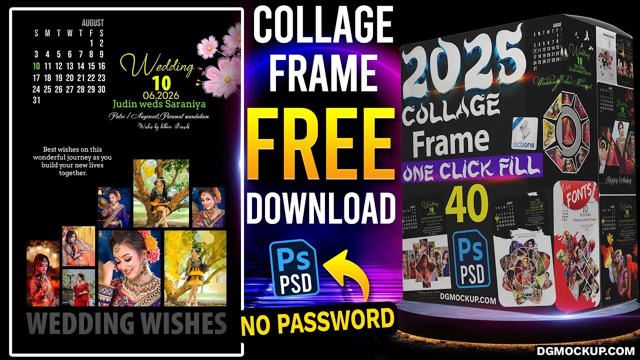 Photo Collage Frame PSD with Calendar Free Download 2025 Pack | Birthday And Anniversary Photo Frame