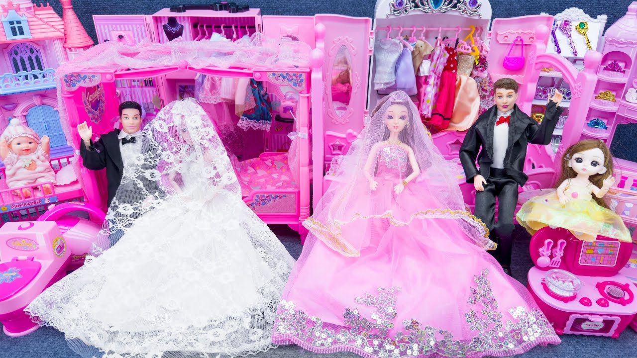 17Minutes Satisfying Unboxing Barbie Princess Bedroom Happy Wedding Dress Up Playset ASMR Review Toy