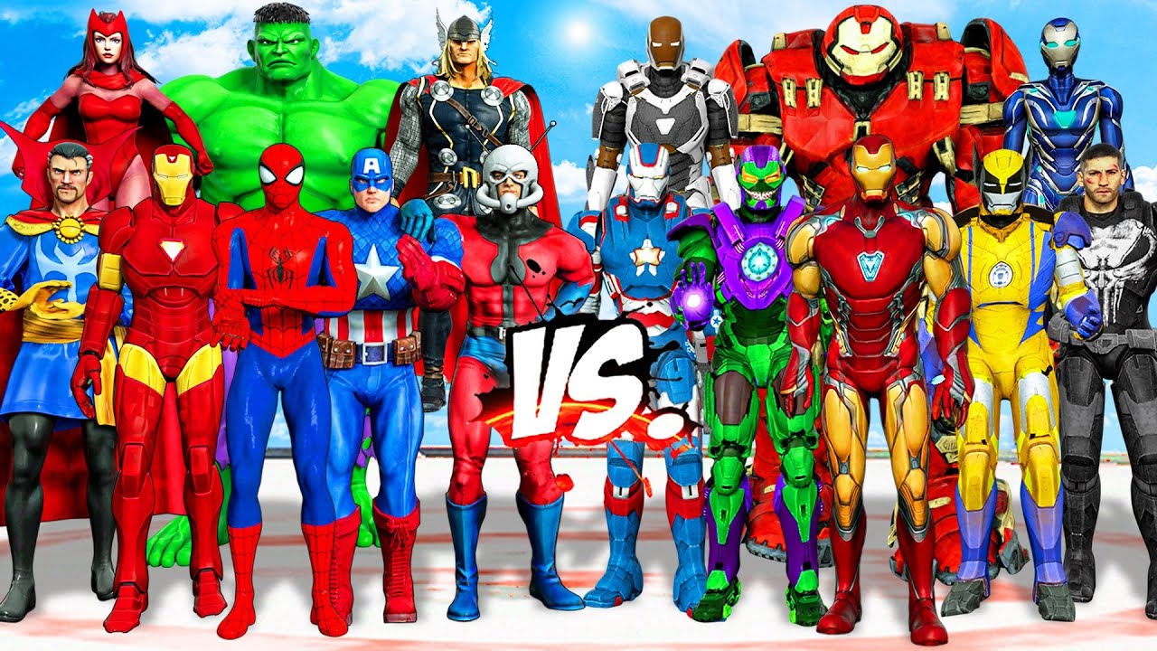 ALL SUPERHEROES AVENGERS VS TEAM IRON MAN - THE AVENGERS VS IRON MAN SUITS
