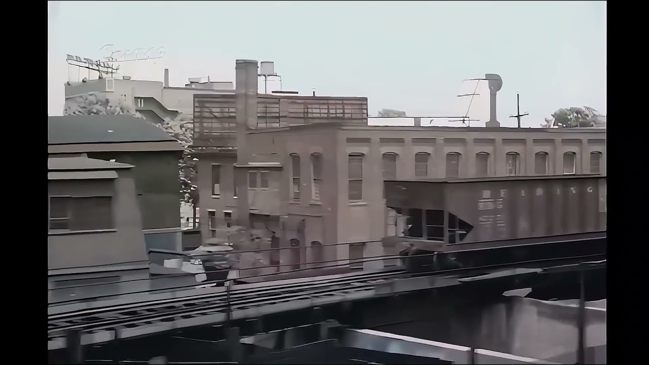 Philadelphia 1940s in color, shots from a train 60fps, Remastered wadded sound