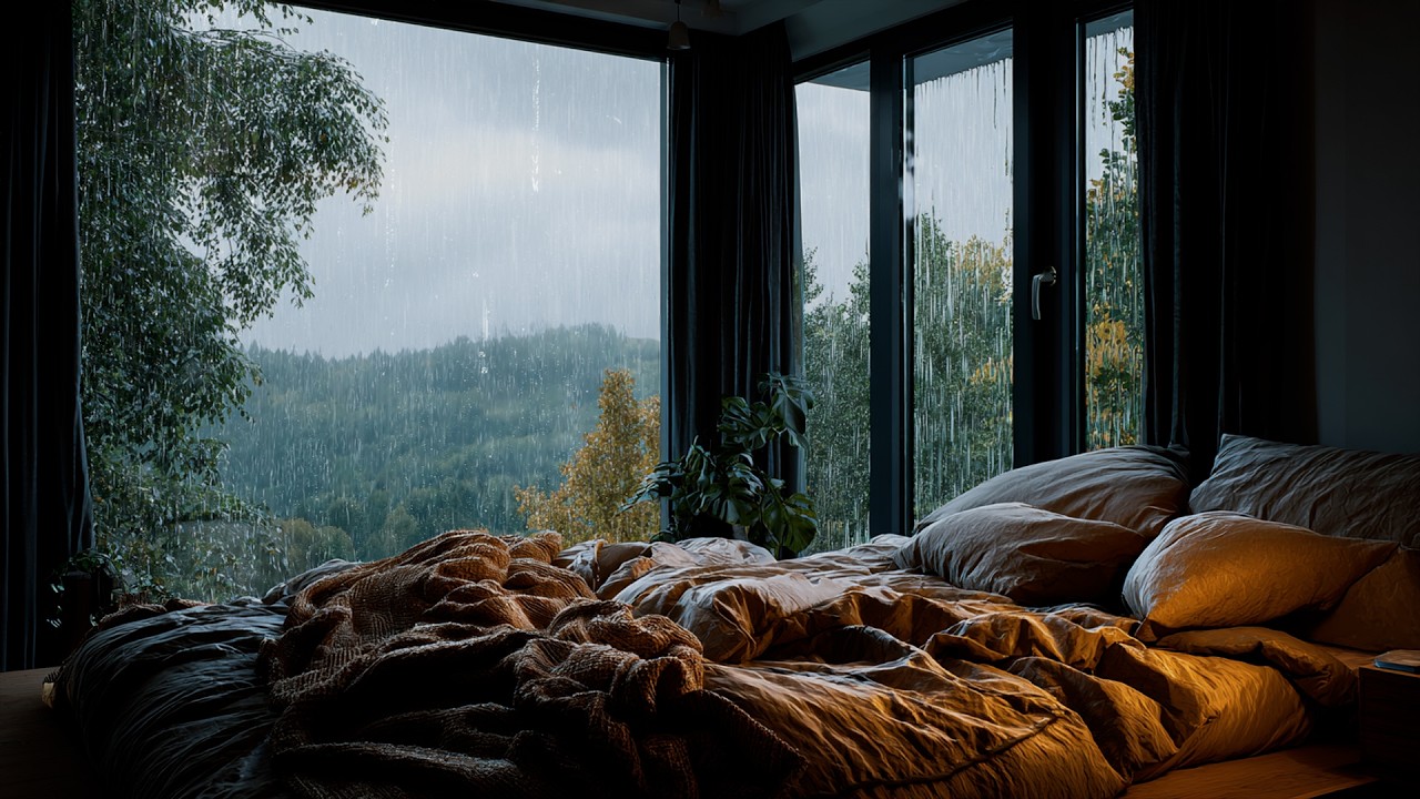 Deep Sleep Rain Ambience 🌧️ Heavy Rain in Cozy Mountain View Bedroom Tonight