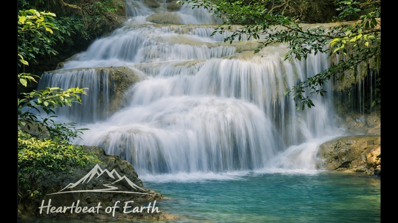 Erawan Waterfall | Gentle Water Flow & Singing Birds (Natural White Noise)