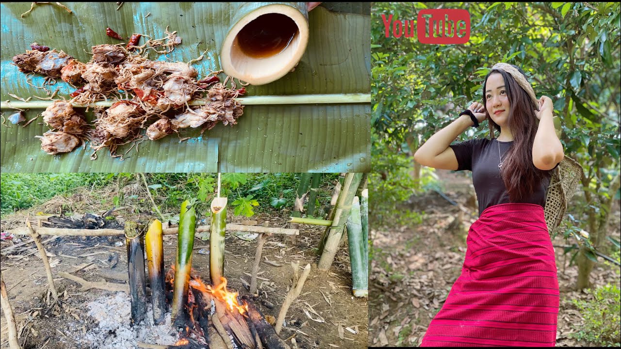 Naga traditional way of cooking chicken & pork in a bamboo tube| Naga village lifestyles| Nagamese