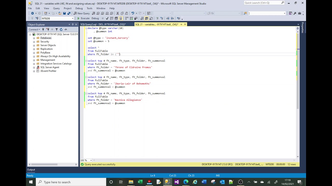 MS SQL tutorial covering variables, using with LIKE and assigning value from query.