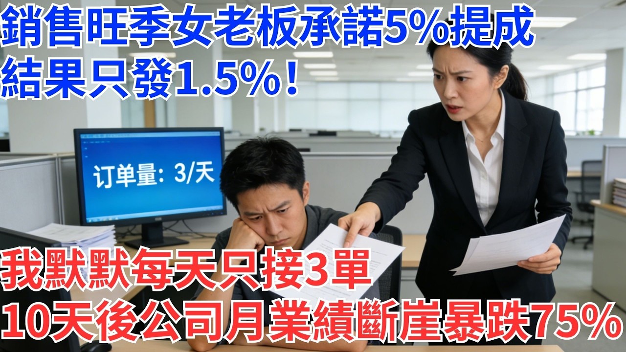 銷售旺季，女老闆說好5%業績獎金，結果只發1.5%！我沒多說一句，開始每天只處理3筆訂單…十天後，公司當月營收暴跌75%！#為人處世#生活經驗#情感故事#职场
