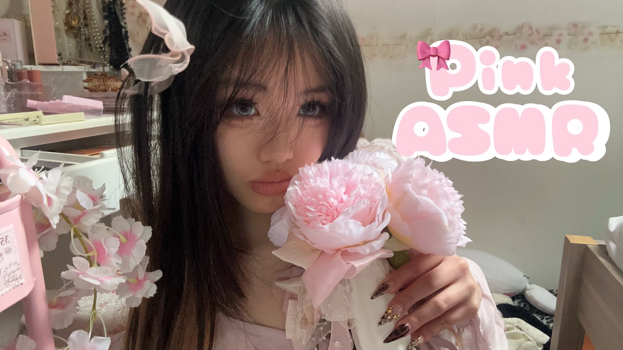 ASMR pink triggers only 🎀🌸 | tapping & scratching | nails | hair brushing 
