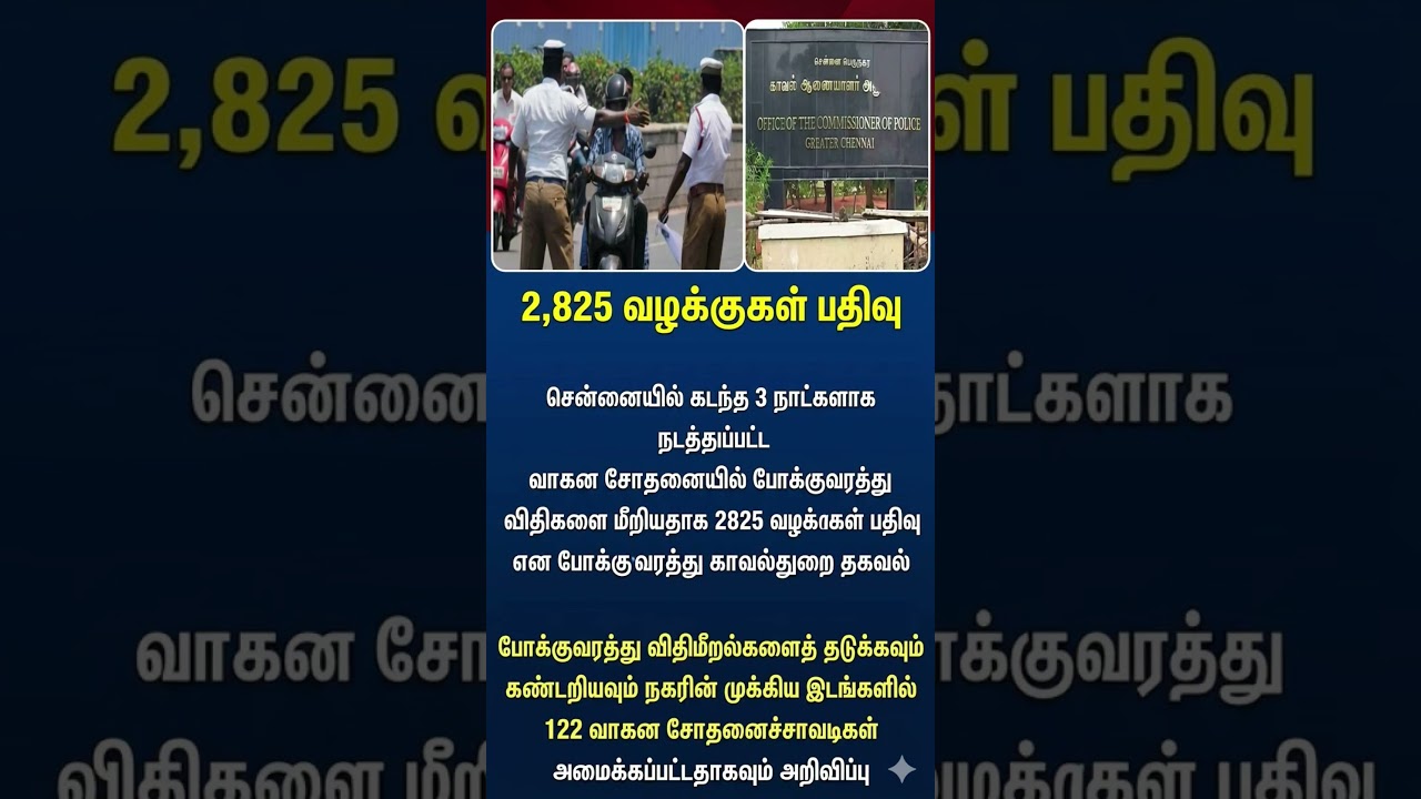 🚨 2,825 Cases in 3 Days! Chennai Traffic Police Crackdown (Best for high click-through rate)#Traffic