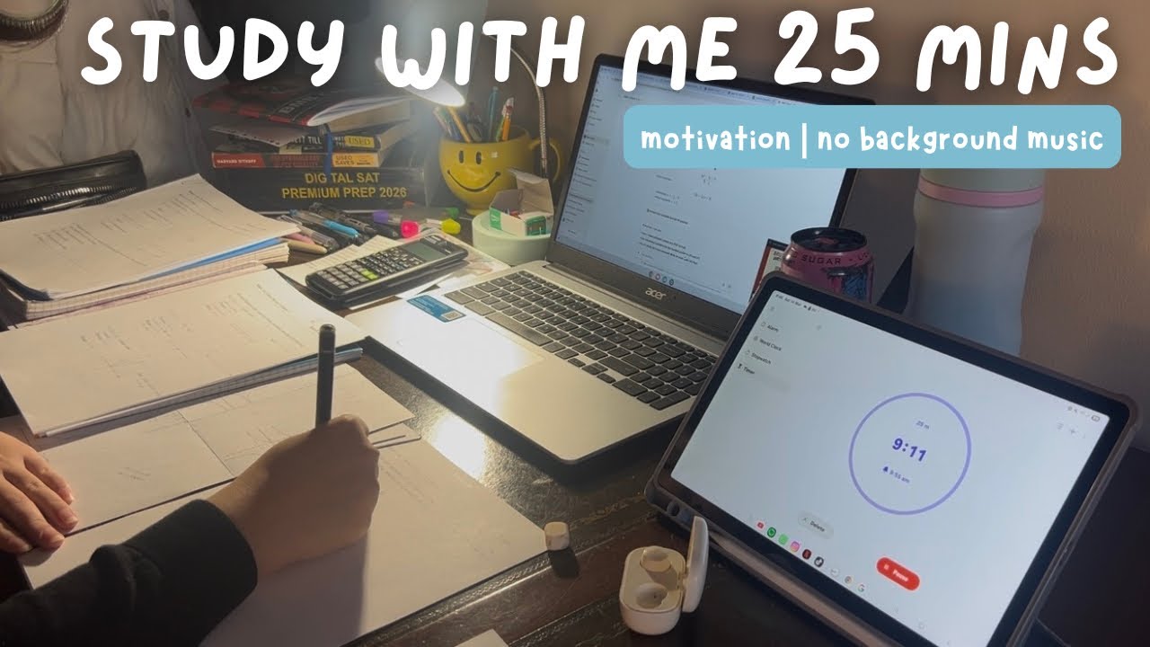 25 Minute Pomodoro Study With Me | Real Time | Background noise, no music | motivation | realistic