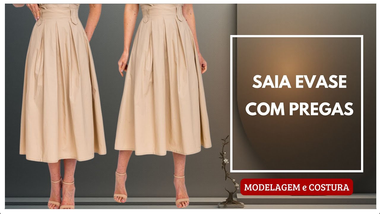 Saia evasê com pregas - modelagem e costura