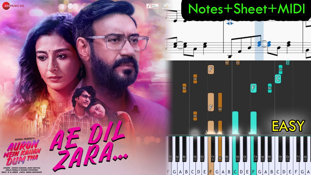 Ae Dil Zara - Auron Mein Kahan Dum Tha (2024) - Notes+Sheet+MIDI - EASY Piano Tutorial