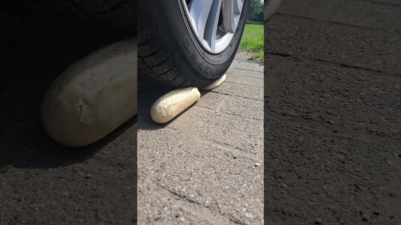 ASMR Experiment &ndash; Crushing Bread With Car #asmr #satisfying #shorts #bread #crushing