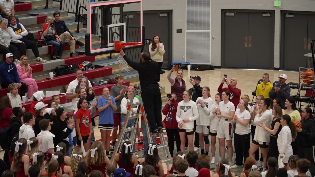 Coach Kawika Akina Cuts Down the Net After Cedar Valley Wins Region 6A Title | Utah Basketball