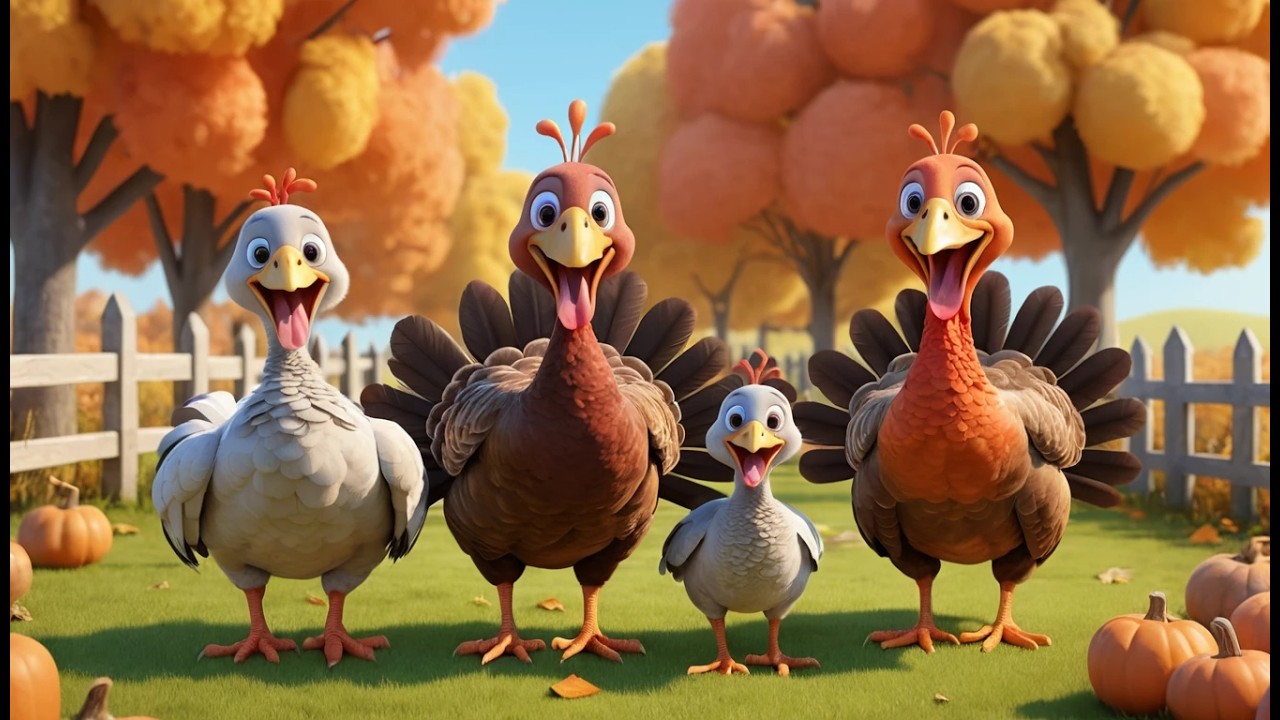 Five Little Turkeys Gobble Gobble Gobble | Thanksgiving & Fall Kids Song