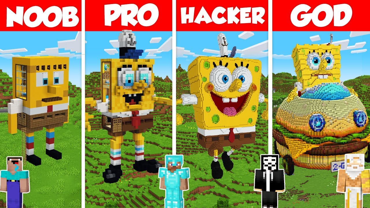 SpongeBob SquarePants Build Battle Challenge - Noob vs Pro vs Hacker vs God - Minecraft Animation