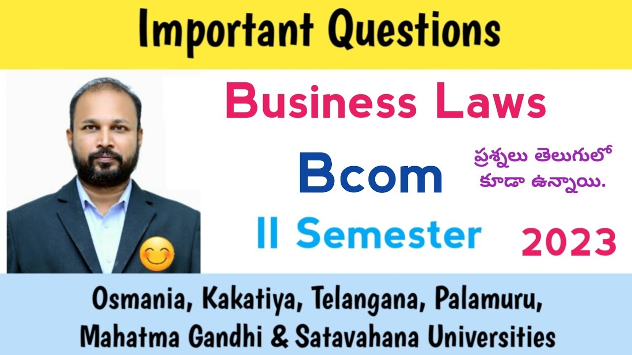 Business Laws | Important Questions | 2023 | Bcom 2nd Semester | UG | Degree | OU KU PU TU MGU SU