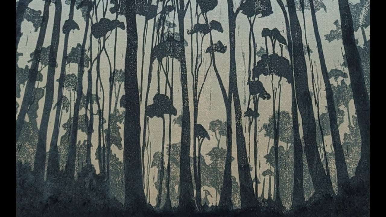 Woodblock Print 'Karri Trees' Printmaking Process (Timelapse Compilation)