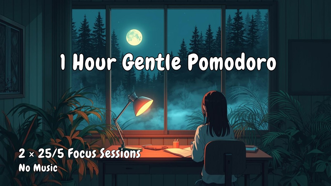 1-Hour Pomodoro Timer (2×25/5) | Your Quiet Study Companion | No Music