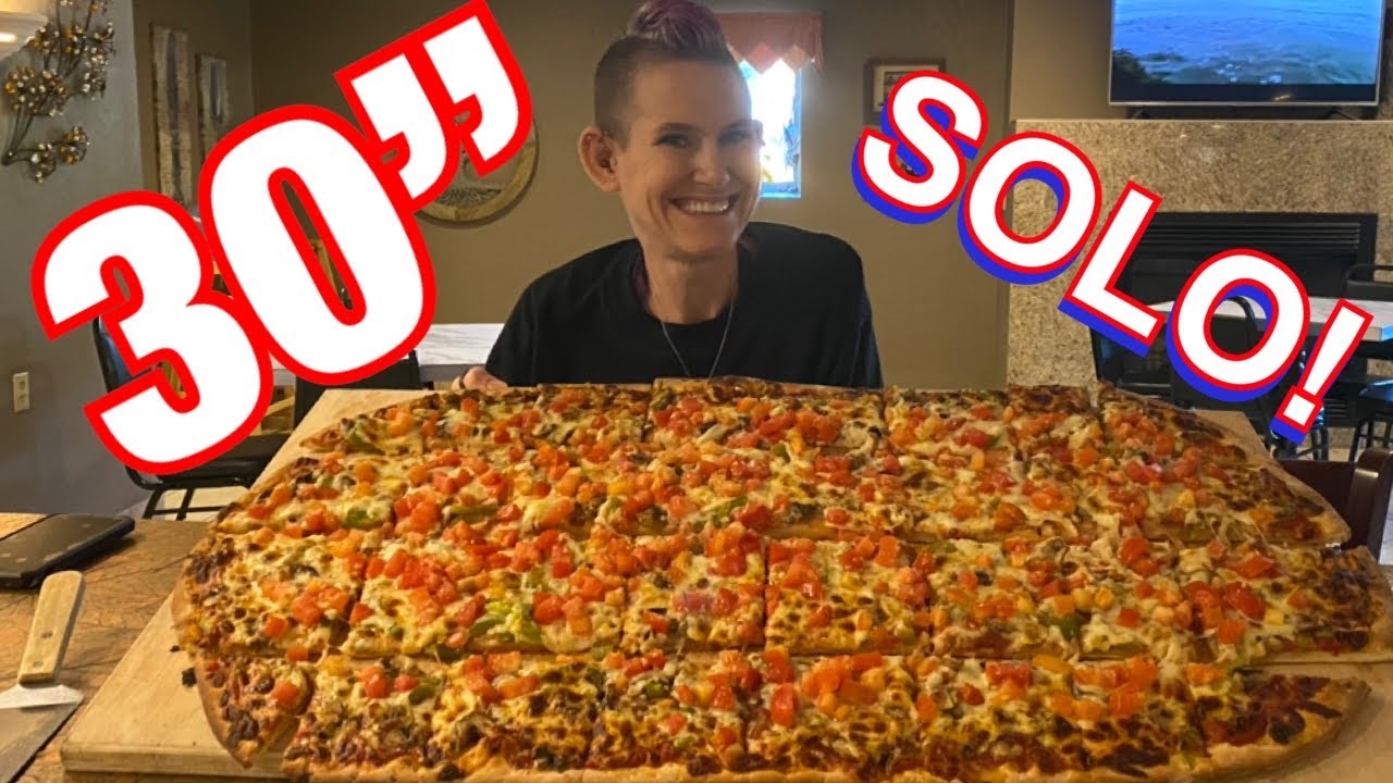 LUIGI’S BIG EATER “TEAM” PIZZA CHALLENGE SOLO! | MOM VS FOOD | NEW RECORD