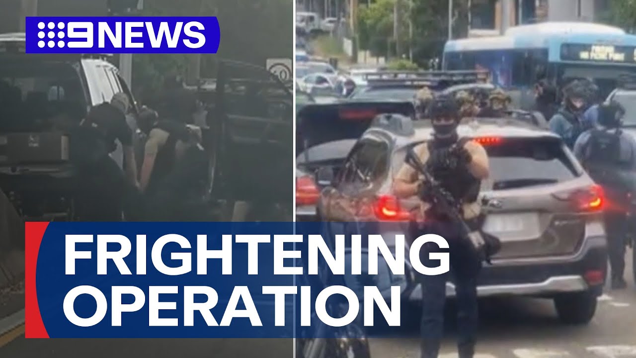 Frightening police operation unfolds in front of motorists | 9 News Australia