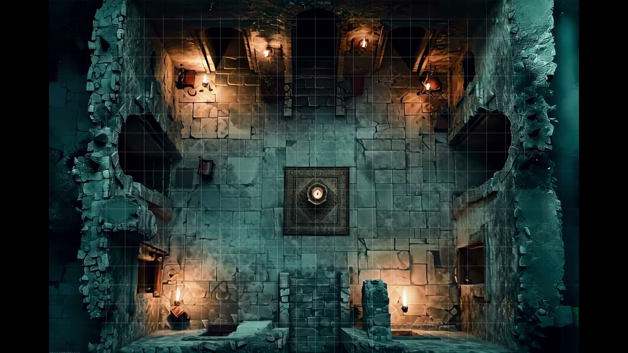 DnD compatible Animated Map  | Haunted Dungeon Room (With Sound Ambience) | SQUARE GRID