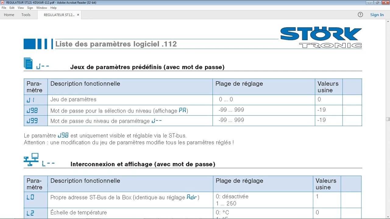 RÉGULATEUR DE TEMPERATURE STORK  ST121 KD1KAR 112
