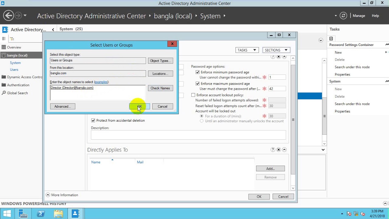 How to set finegrained password policy in windows server 2012