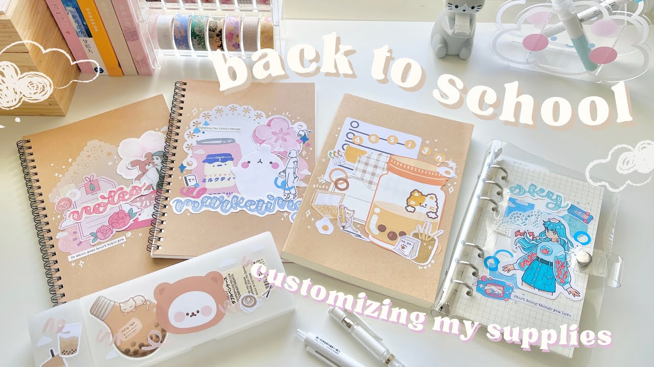☁️ decorating my school supplies! // making my notebooks, pencil case, & journal more aesthetic ~
