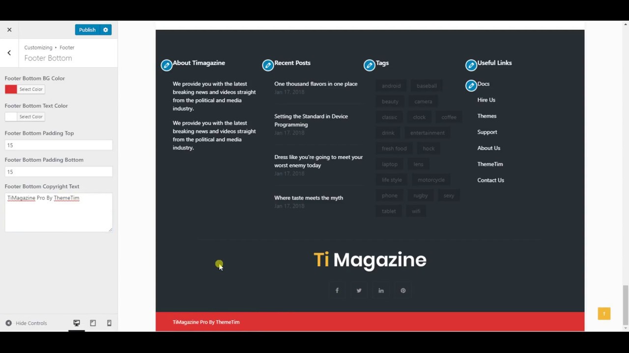 timagazine Social Media Footer settings