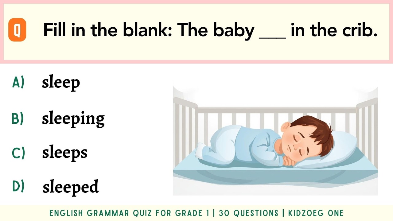 English Grammar Quiz for Grade 1 | 30 Easy Questions for First Grade Students | Online English Test