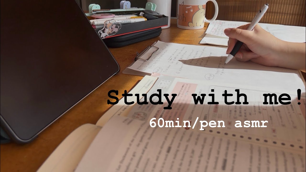 【study with me】60min / no bgm / 筆記音/一緒に勉強しよう📖
