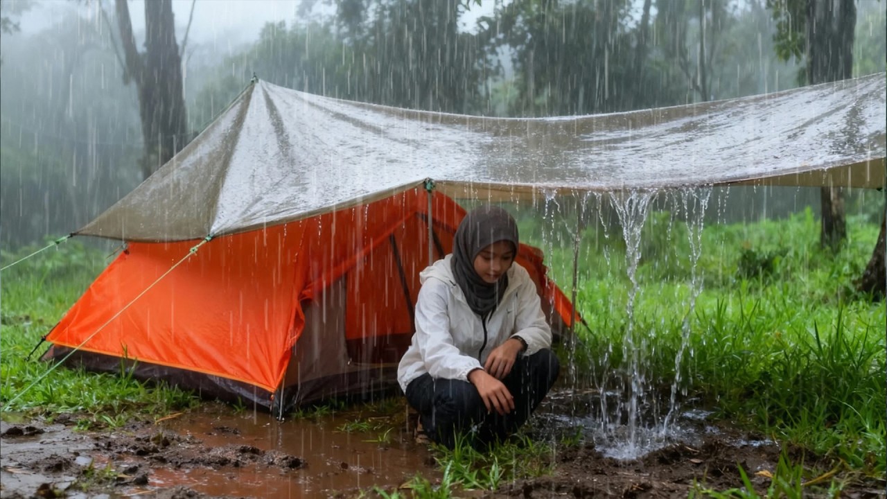 ⛈ СИЛЬНЫЙ ДОЖДЬ | КЕМПИНГ В СИЛЬНУЮ БУРЮ ‼ Борьба с проливным дождем всю ночь | Расслабляющий дождь
