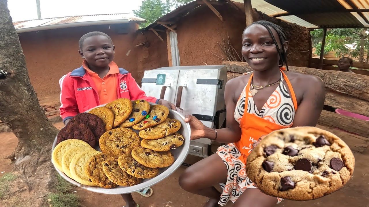 Making Choclate Peanut 🥜 cookies From Scratch For the first Time in African village