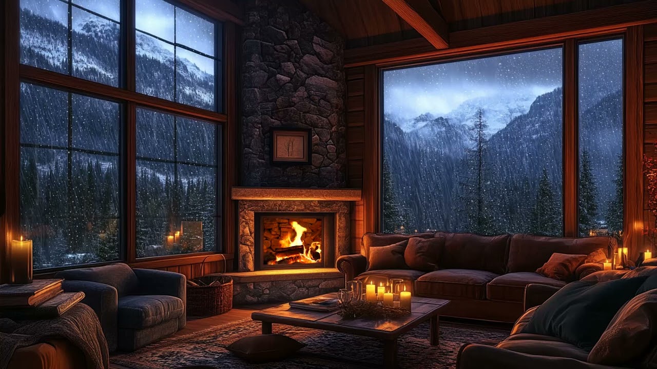 Soothing Rainstorm Outside the Window | Fireplace Glow and Thunder Sounds to Sleep Fast