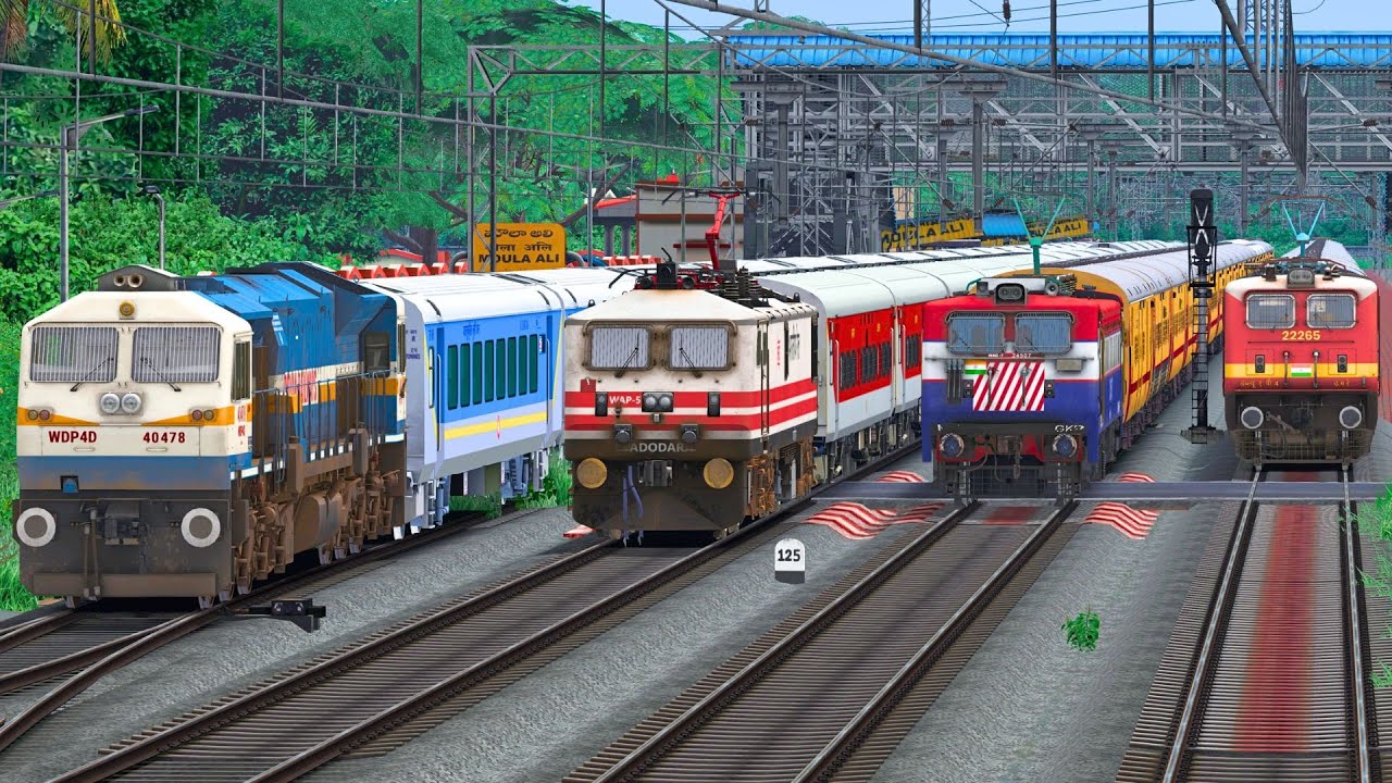 5 TRAINS CROSSING OVERTAKE 1 TRAIN | BUMPY RAILROAD | Train Simulator | Railwork | NTG GAMING