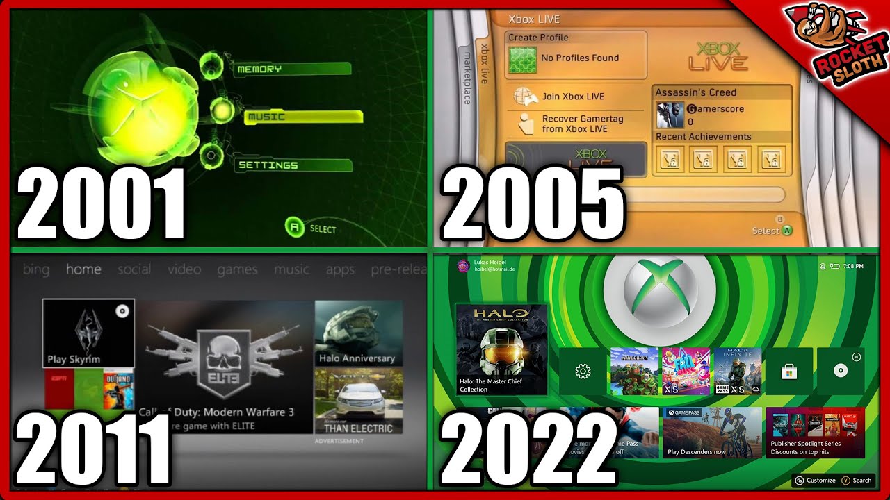 Xbox Dashboard Evolution 2001-2023 (Xbox Original, Xbox 360, One, Series X)
