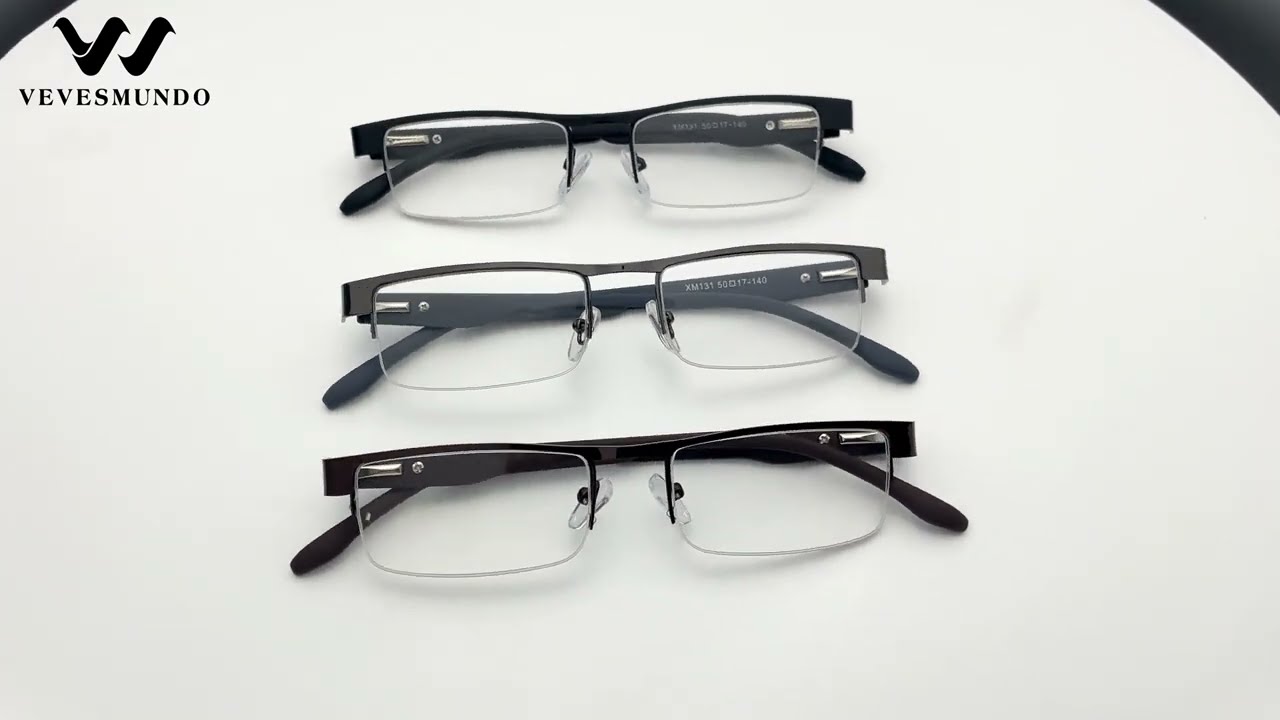VEVESMUNDO Metal Reading Glasses Men Classic Half Rim Spring Temple Business Designer