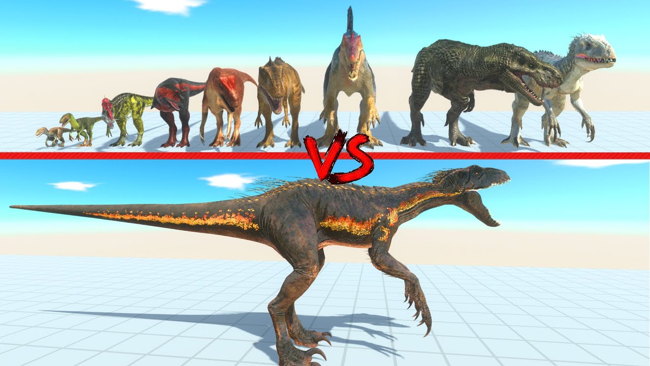 Indoraptor in battle with all members of carnivorous dinosaurs - Animal Revolt Battle Simulator