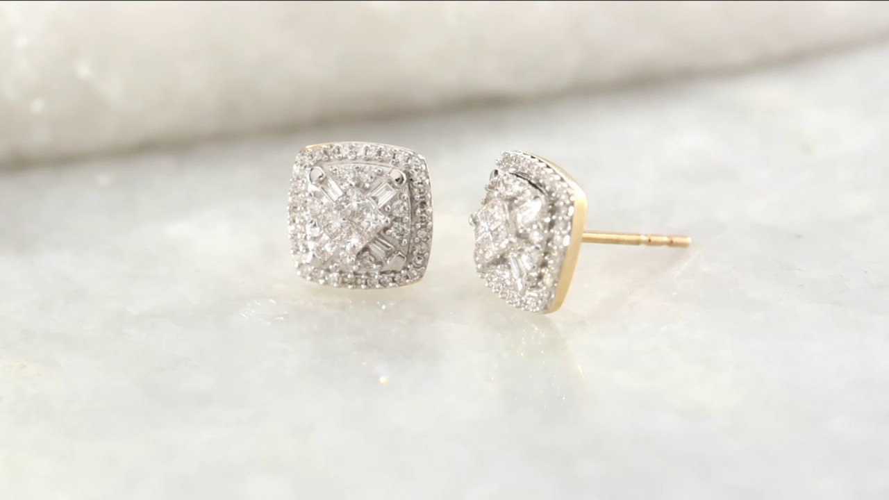 Cushion Shaped Cluster Diamond Stud Earrings, 14K, 1/2 cttw, by Affinity on QVC