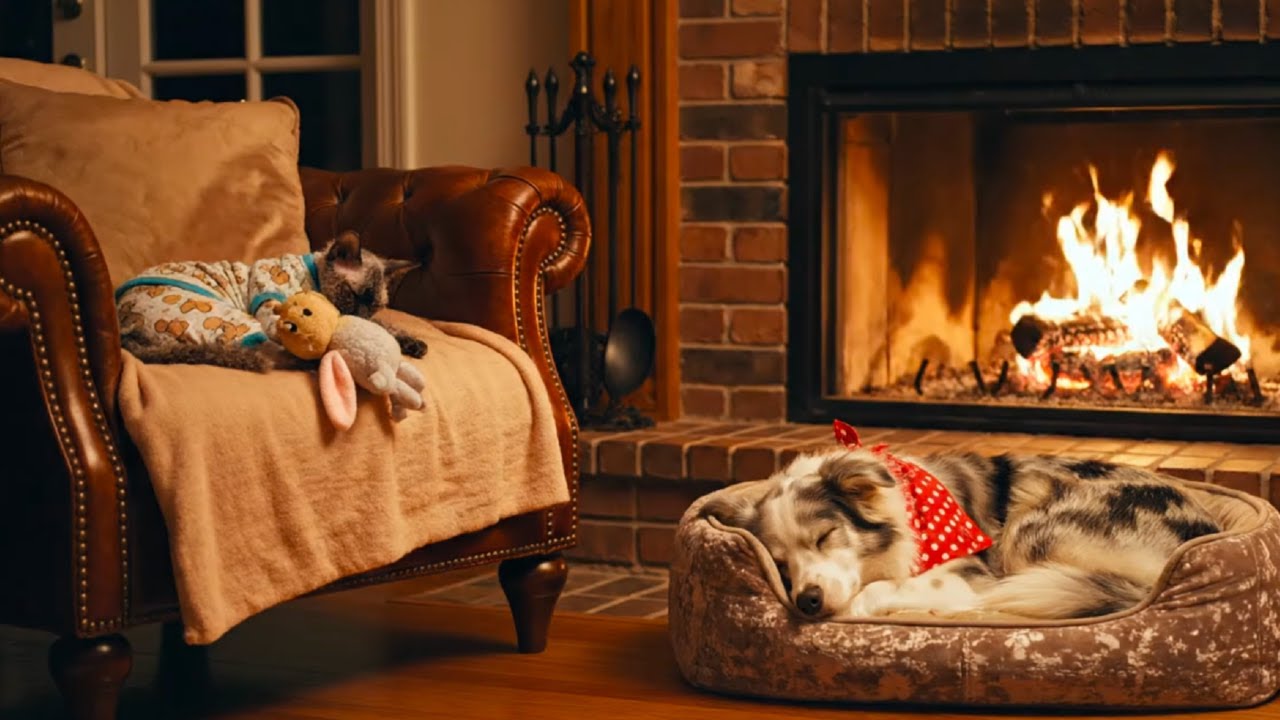 Relaxing Fireplace & Piano Sounds for Cats and Dogs 🐾 Anxiety Relief & Sleep