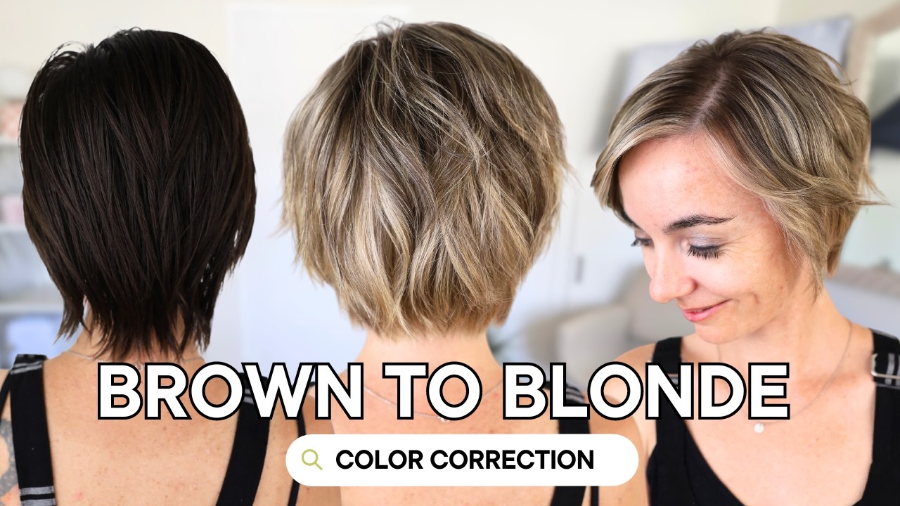 Dark Brown to Blonde in One Appointment | Full Highlight Color Correction Tutorial on Short Hair